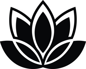 Black and white abstract lotus flower symbol graphic