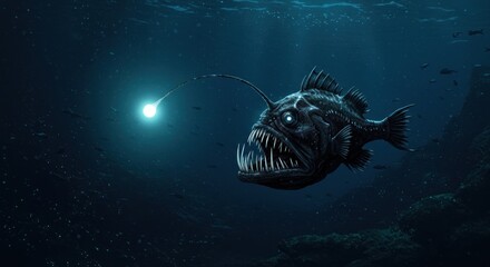 Abyssal Anglerfish: Bioluminescent Lure in Deep Ocean Darkness