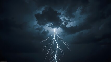 Powerful thunderstorm with branching lightning strike across stormy sky showcasing natural energy, dramatic clouds, and extreme weather force in high detail