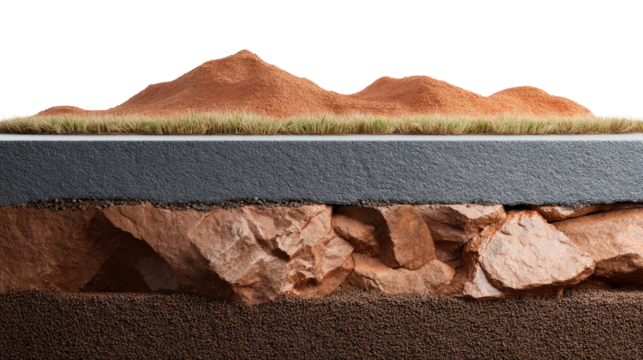 Layered Earth: A detailed cross-section showcasing the complex layers of the earth, from the surface of the earth with grass to the rugged rock formations.