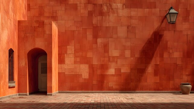 Rustic brick red terracotta wall with vibrant orange texture adding warmth depth to living spaces - Powered by Adobe