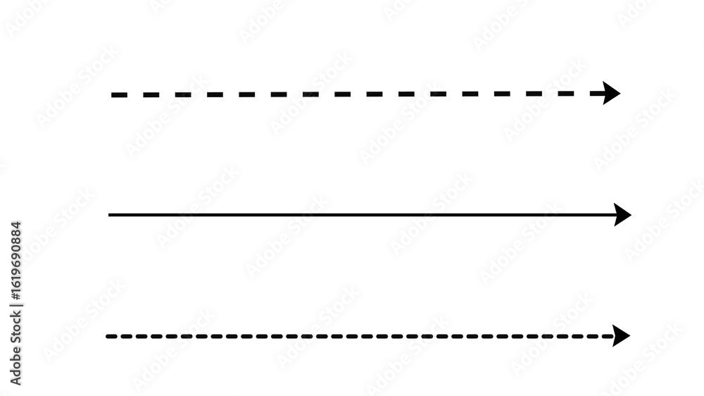 Poster black straight arrows animation. reveal and hide animation of solid, dashed, and dotted arrows. isol