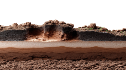 Soil Layers: A cross-section reveals intricate layers of soil, showcasing the diverse composition and structure beneath the earth's surface, an evocative illustration of earth's geology.