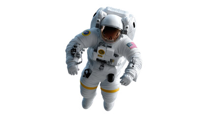 Fototapeta premium Astronaut in Space: An astronaut floats weightlessly, fully equipped in a pristine spacesuit, set against a blank canvas of the cosmos.