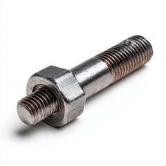 Close-up shot of a stainless steel bolt with a matching nut. The bolt and nut appear to be newly manufactured, showing sharp detail