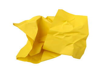 Yellow crumpled paper isolated on transparent background