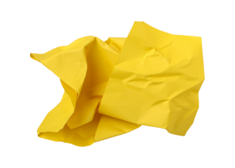 Yellow crumpled paper isolated on transparent background