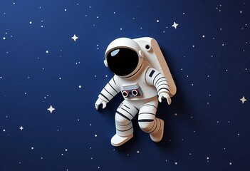 Astronaut figure in space, paper cut style, stars background, craft, illustration