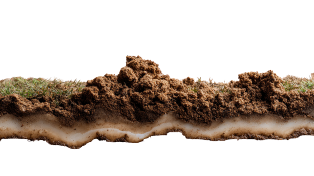 Cross-Section Earth Layers: A detailed cross-section reveals the layered composition of the earth, with visible soil, rock and a base layer.