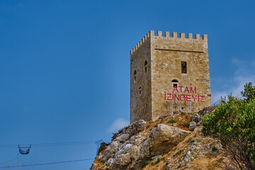 The fortress, the Black Sea and the rocky shore in Sile, close -up.