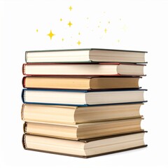 Stack of Aged Books with Gold Sparkles on White Background for Education and Reading