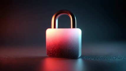 A chrome lock with a shiny, light-reflective body and a gleaming arc stands center. Gradient pink and blue hues create a moody, ethereal feel - Powered by Adobe