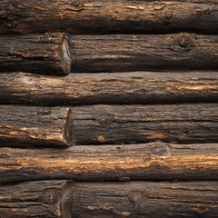 Close-up view of rustic wood logs, showcasing the beauty of natural textures. The weathered logs appear weathered and aged, adding a sense of history and timelessness.