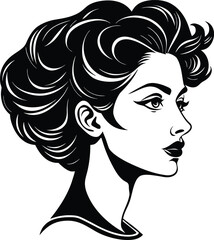 stylish woman face in profile with vintage hairstyle vector illustration design