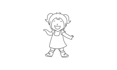 Girl with Pigtails – Minimalist Cartoon Line Drawing Illustration