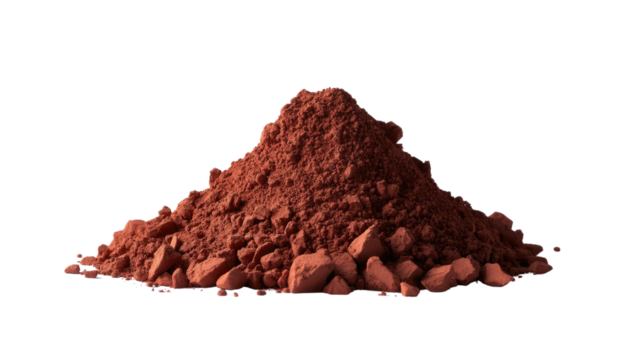 Pile of Red Soil: A vibrant and textured pile of red soil or dust, captured with a natural earthy tone, is isolated, symbolizing the fundamental essence of the earth.