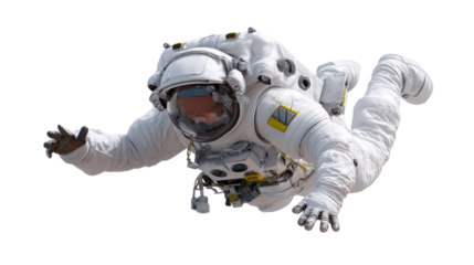 Astronaut floating in space: An astronaut, clad in a pristine spacesuit, floats weightlessly, capturing the wonder and exploration of space and human endeavor.