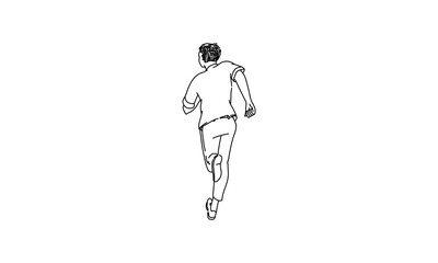 Minimalist Line Drawing of a Person Running Away – Back View Sketch