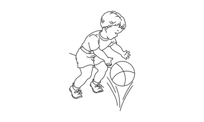 Minimalist Line Drawing of a Child Playing with a Ball – Black and White Sketch