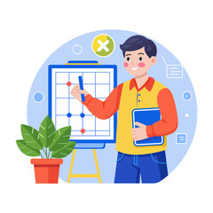 A flat style illustration showing teaching charcater 