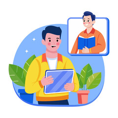 A flat style illustration depicting an online class