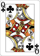 Queen of Clubs design from a new original deck of playing cards.