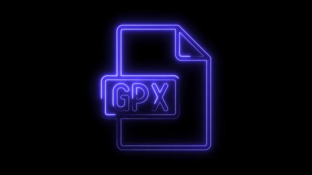 Glowing blue neon G P X file icon on transparent black background futuristic digital technology symbol for