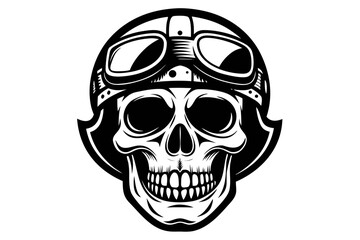 Fototapeta premium Stylized black and white skull wearing vintage pilot goggles and helmet