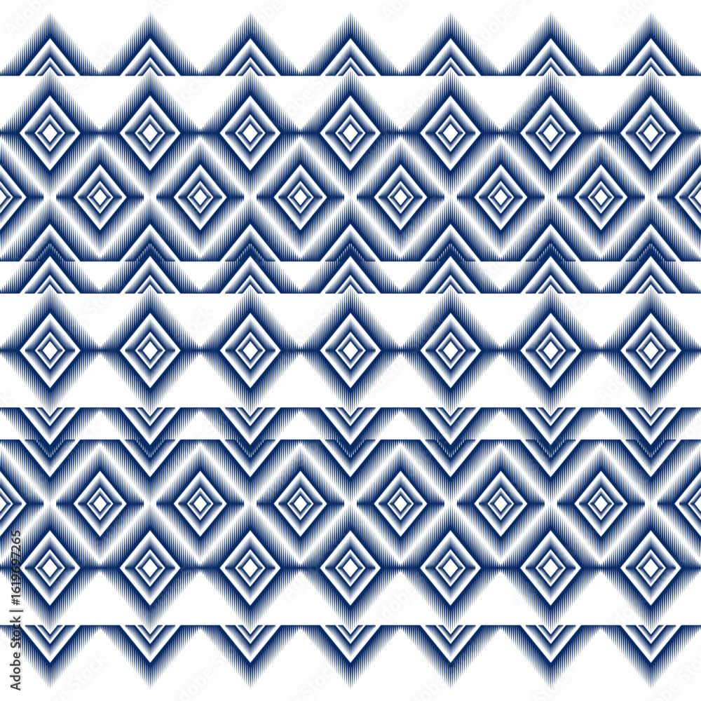 Poster seamless blue diamond pattern with gradient shading against transparent background geometric ethnic 