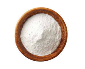 Wooden bowl filled with white powder