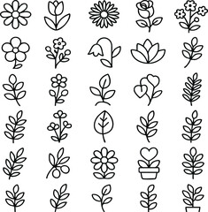 Collection of flower vector line art botanical illustration floral design element set nature drawing outline