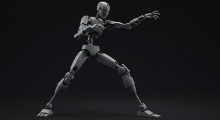 Futuristic Robot in Dynamic Pose Against Dark Background