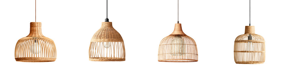 Rattan Pendant Light Set, Boho Style Hanging Lamps