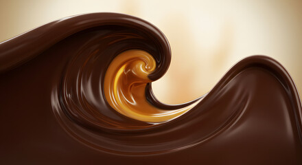 Naklejka premium Delicious chocolate caramel swirl creating a tempting confectionary design for sweet indulgence