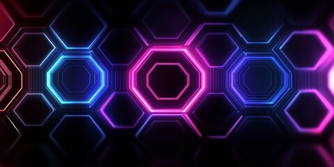 Neon Hexagon Tunnel Pink and Blue Glow, Abstract Digital Art, Cyberpunk Concept, 3D Render Cyberpunk, Abstract art