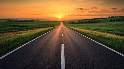 Fototapeta premium A Sunset Road Beckons Towards a Serene Horizon