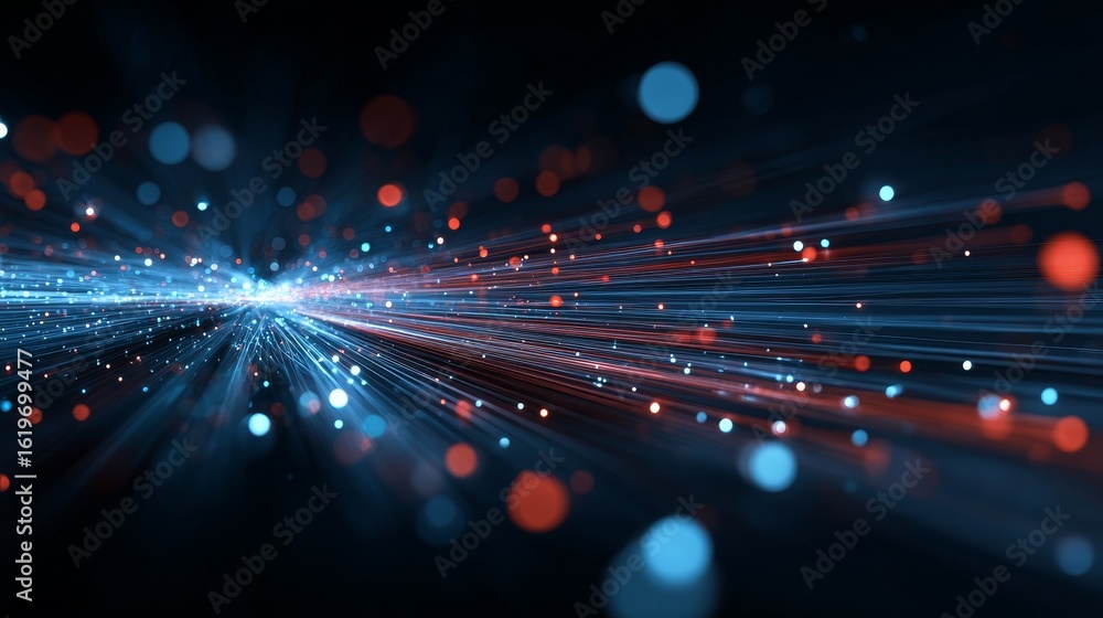 Poster futuristic light rays and abstract digital data visualization
