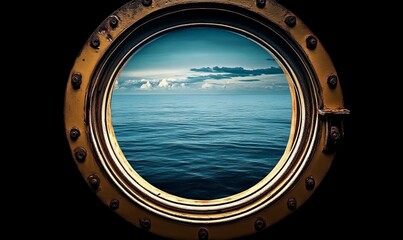 Ocean View Through a Ship's Porthole Circular Composition, Dramatic Lighting, Nautical Concept, Seascape Seascape, Maritime Photography