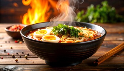 Steaming Hot Ramen Bowl with Eggs