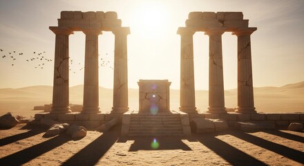 Fototapeta premium Ancient Temple Ruins in Desert Landscape with Majestic Columns