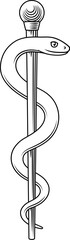 Rod of Asclepius or Aesculapius doctor medical symbol, often mislabelled as a caduceus. Features a snake curled around a staff.