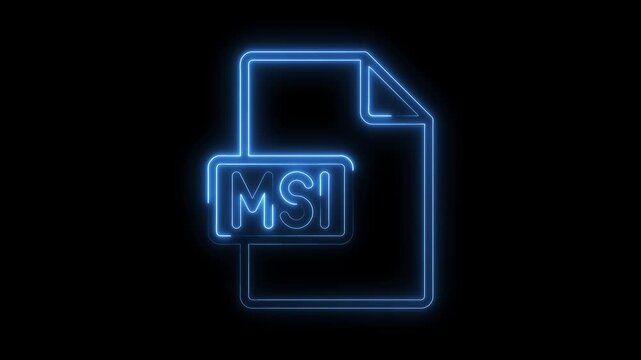 Glowing blue neon M S I file icon with transparent background representing digital data and software