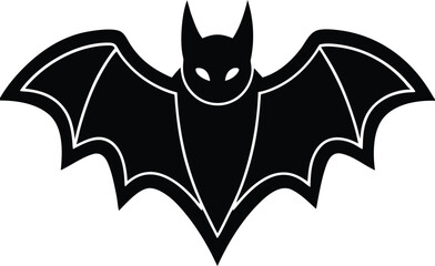 Black bat silhouette with white outline wings spread wide vector
