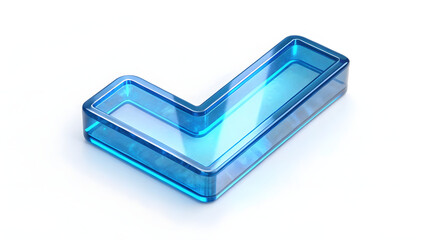 3D blue holographic glass checkmark icon isolated on white background, symbol of success validation and approval