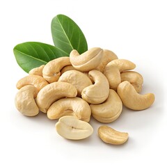 Fototapeta premium Pile of Raw Cashews and Green Leaves