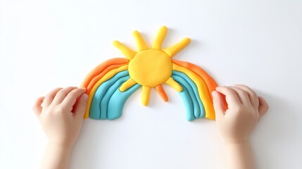 Playdough Rainbow Sun Craft Colorful Clay Modeling, Kids Activity, White Background Playdough, Rainbow