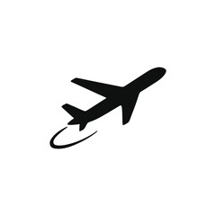 Simple Black Airplane Icon Ascending into Flight Representing Travel and Journeys of Aviation and Transportation