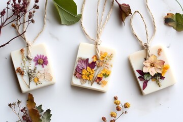 Rectangular Pressed Flower Wax Melts Botanical Composition, Dried Floral Decor, Autumnal Scent wax melts, pressed flowers