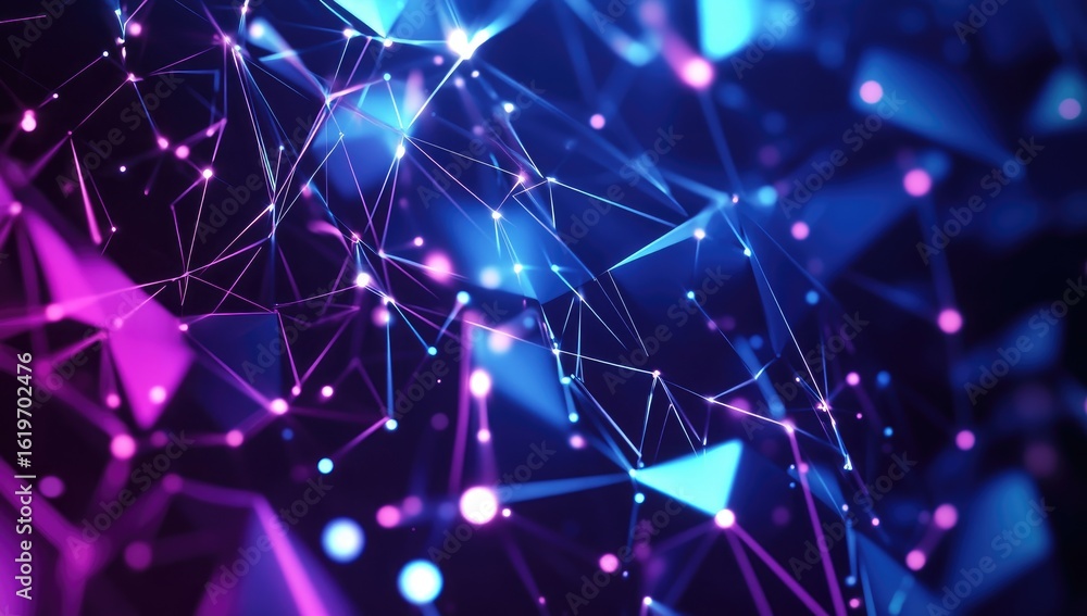 Poster abstract network of glowing, interconnected triangles and points