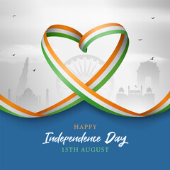 independence day india 15th august ribbon heart illustration